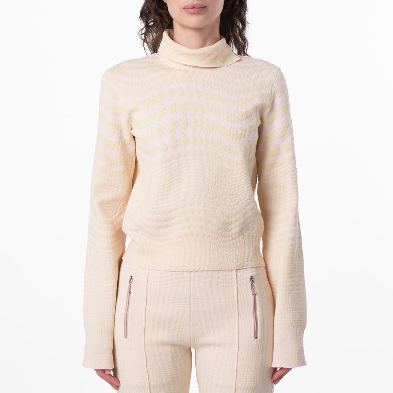 Warped Houndstooth Turtleneck Sweater_Cameo Ip Pattern