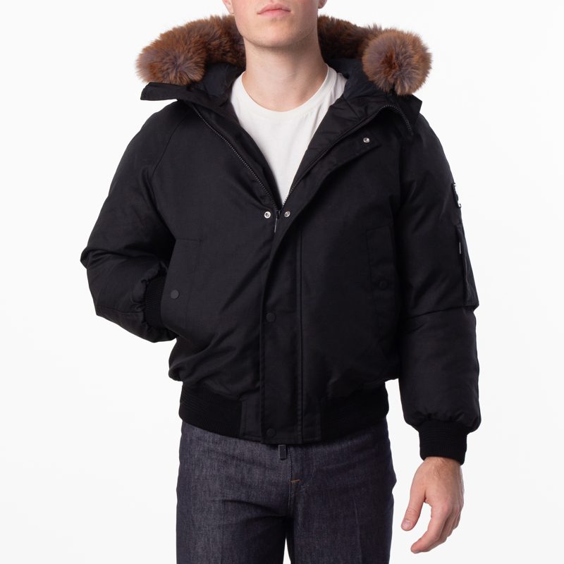 Faux Fur Trim Hooded Bomber Jacket_Black