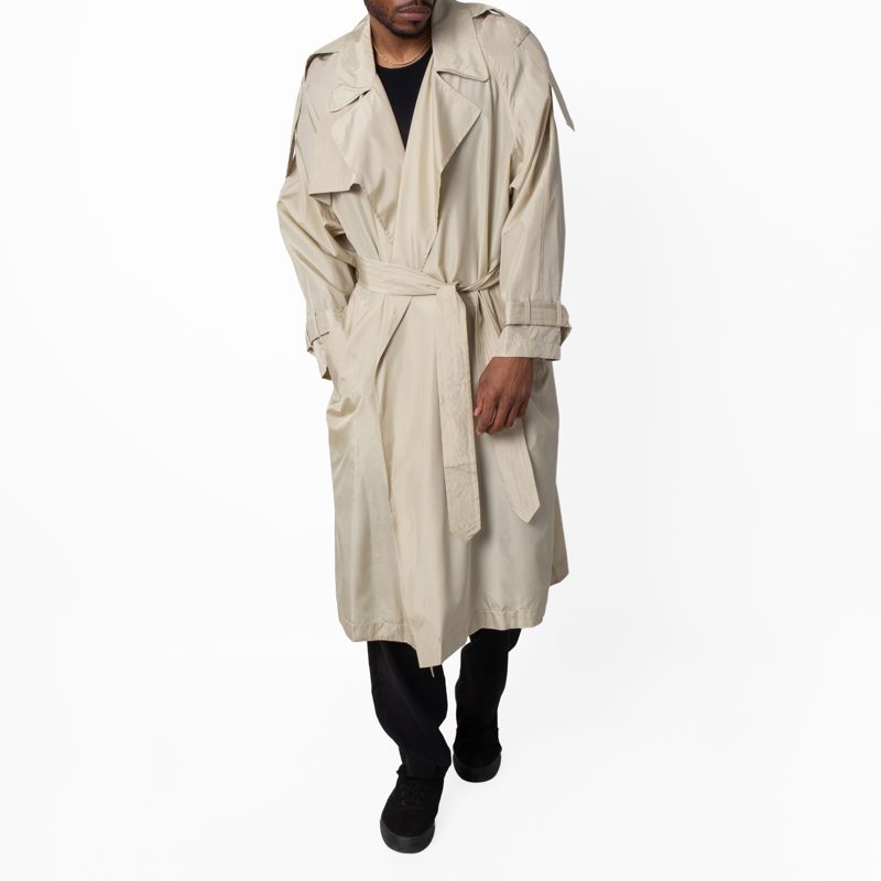 Long Silk Belted Trench Coat_Beige