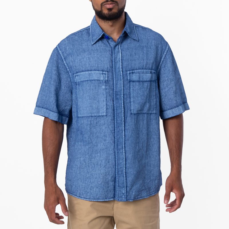 Short-Sleeved EKD Logo Linen Shirt_Knight