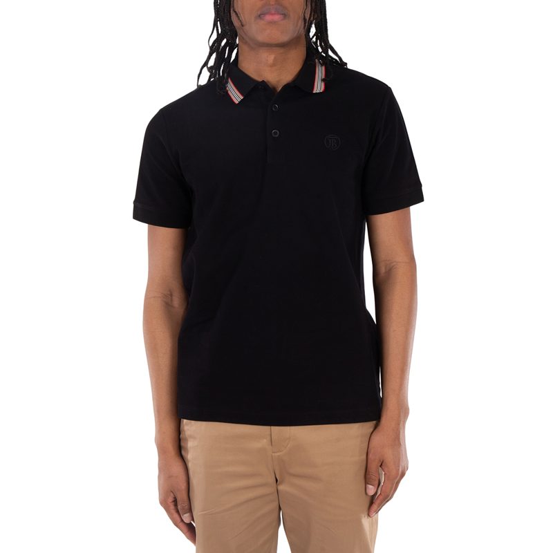 Icon Stripe Cotton Short Sleeve Polo Shirt_Black