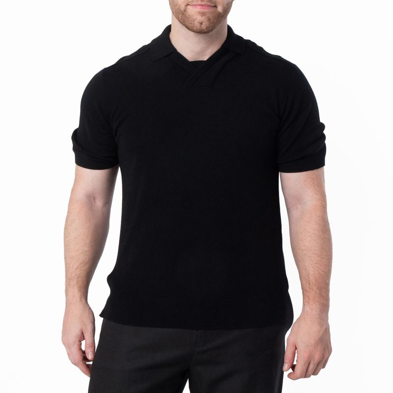 V-Neck Wool Polo Shirt_Black
