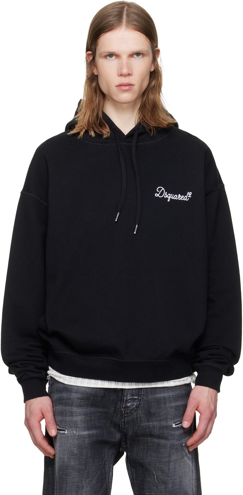Black D2 Signature Relax Fit Hoodie 261148M202000