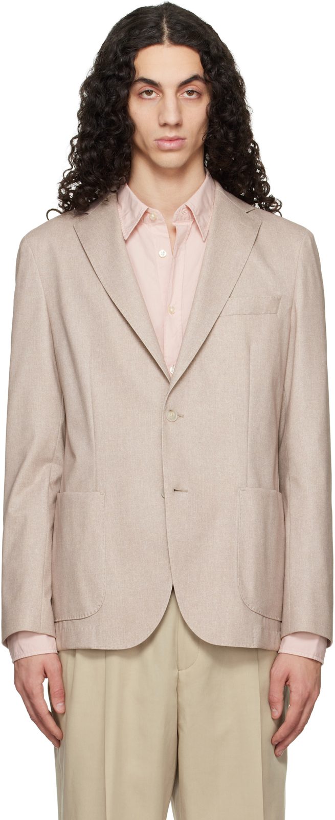 Beige Slim-Fit Cotton-Blend Blazer 261085M195012