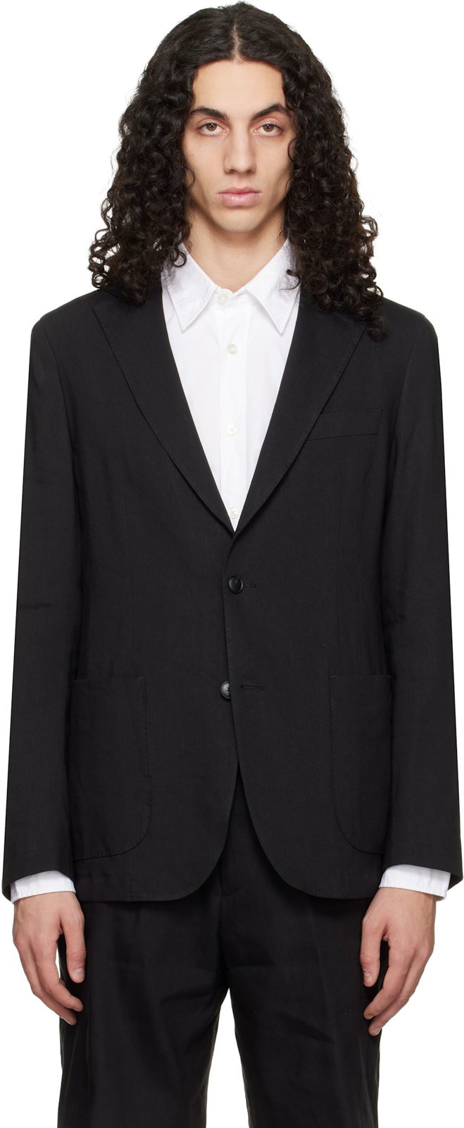 Black Slim-Fit Washable Tech Linen Blazer 261085M195010