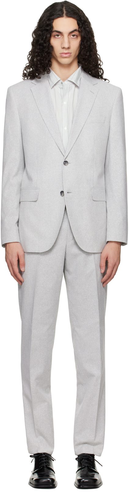 Gray Two-Piece Regular-Fit Stretch Boucle Suit 261085M196019