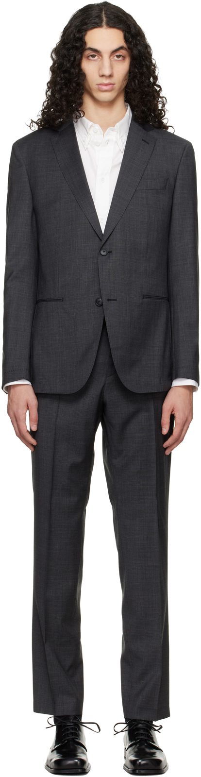 Gray Two-Piece Slim-Fit Virgin Wool Suit 261085M196012