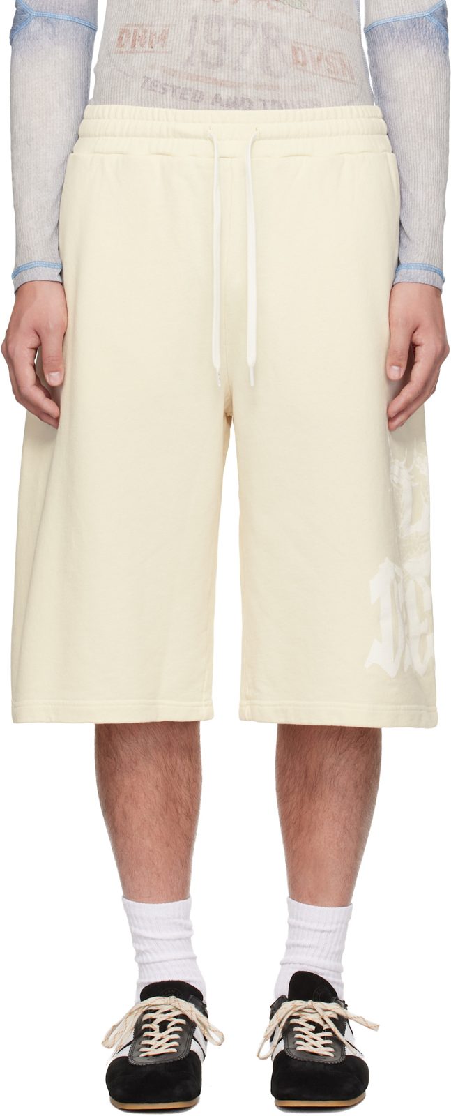 오프화이트 Treated Longline Print Shorts 261001M193009