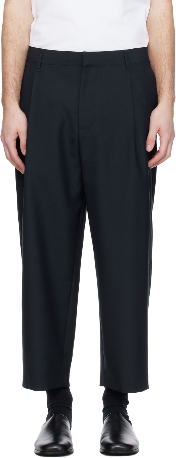 Maison Kitsune Navy Cropped Pleated Trousers 261389M191000