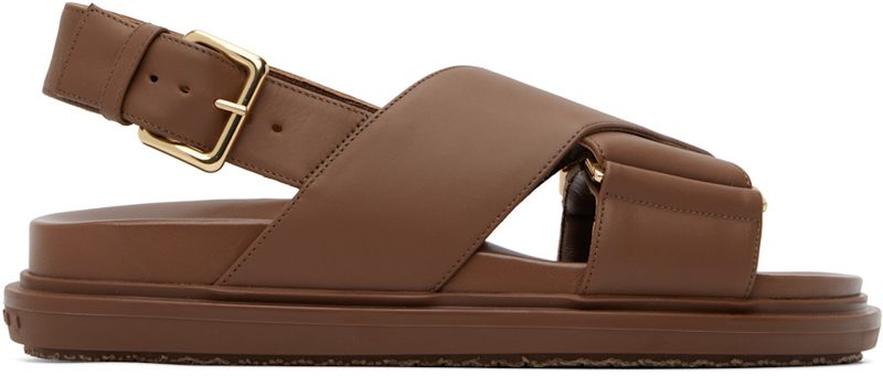 Marni Brown Leather Fussbett Sandals 261379F124009