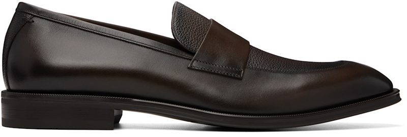 Brown Leather Plain Penny Trim Loafers 261085M231025