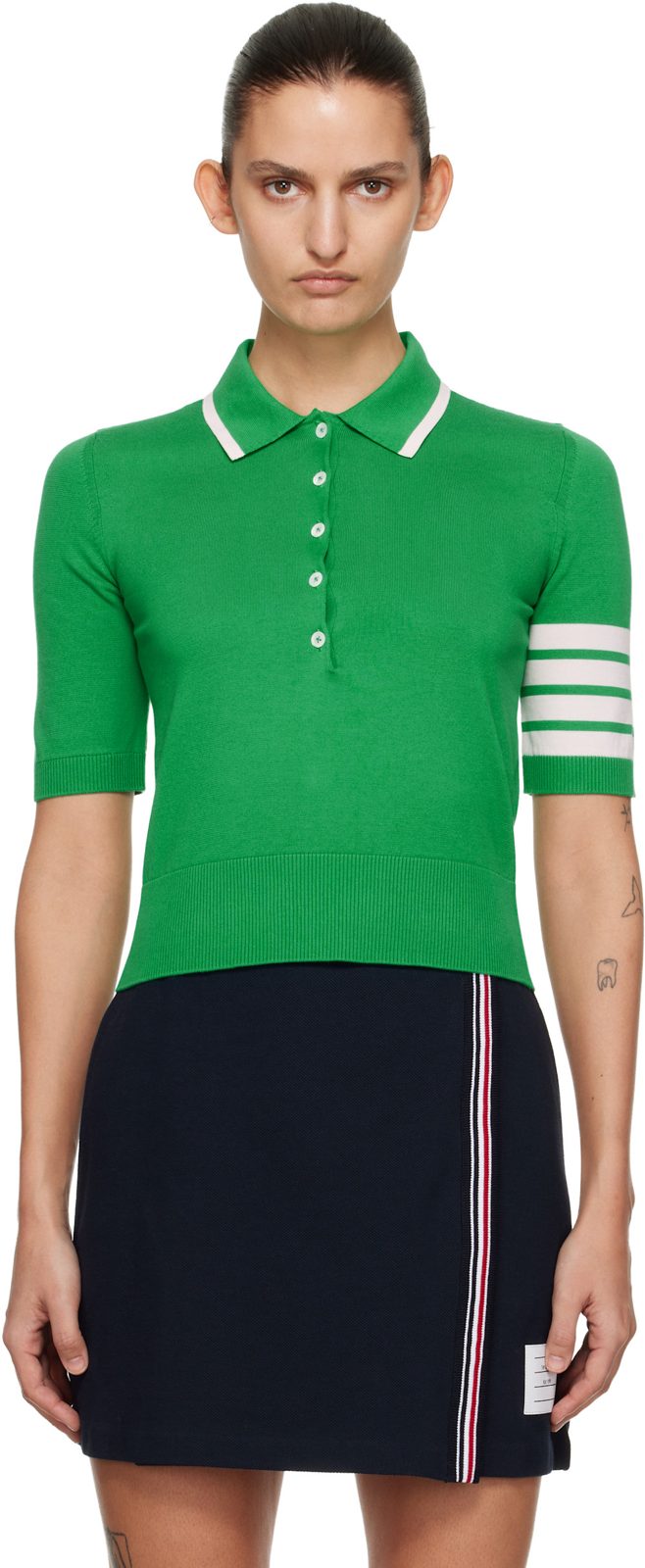 Green Hector Intarsia Cotton 4-Bar Stripe S/S Polo 261381F108009