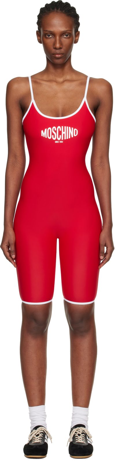 Moschino Red Printed Lycra One-Piece Swimsuit 261720F103001