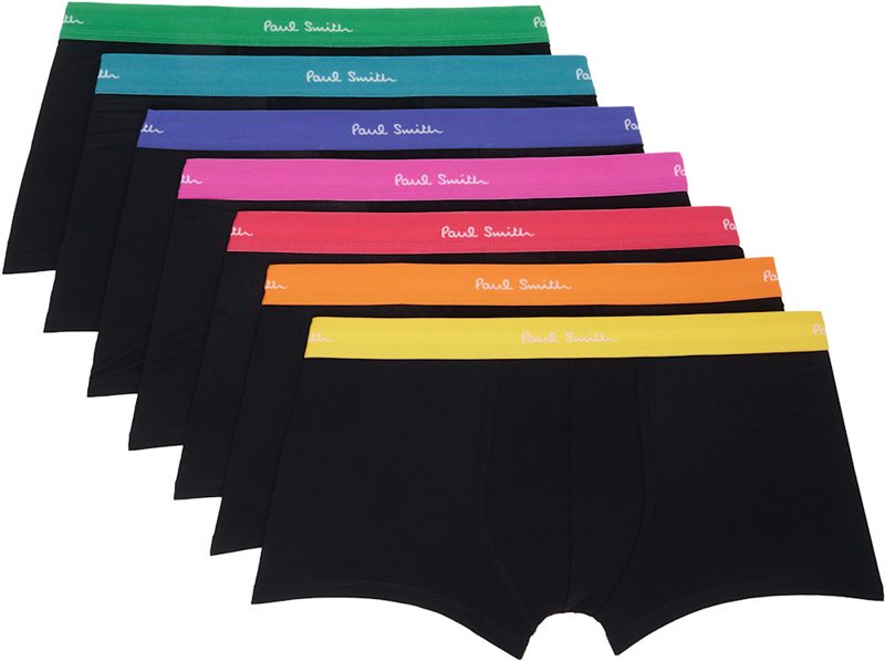 Paul Smith Seven-Pack Black Organic-Cotton Boxer Briefs 262260M217005