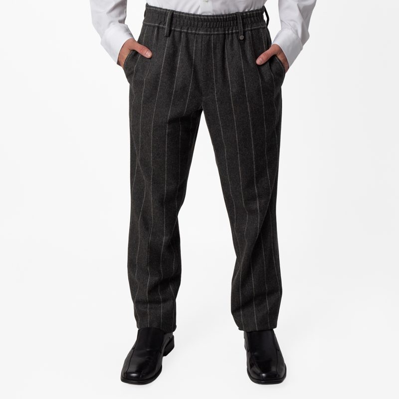 Mens Pinstriped Wool Tailored Trousers