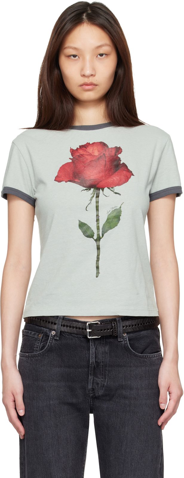 Gray Graphic Rose T-shirt 262129F110012