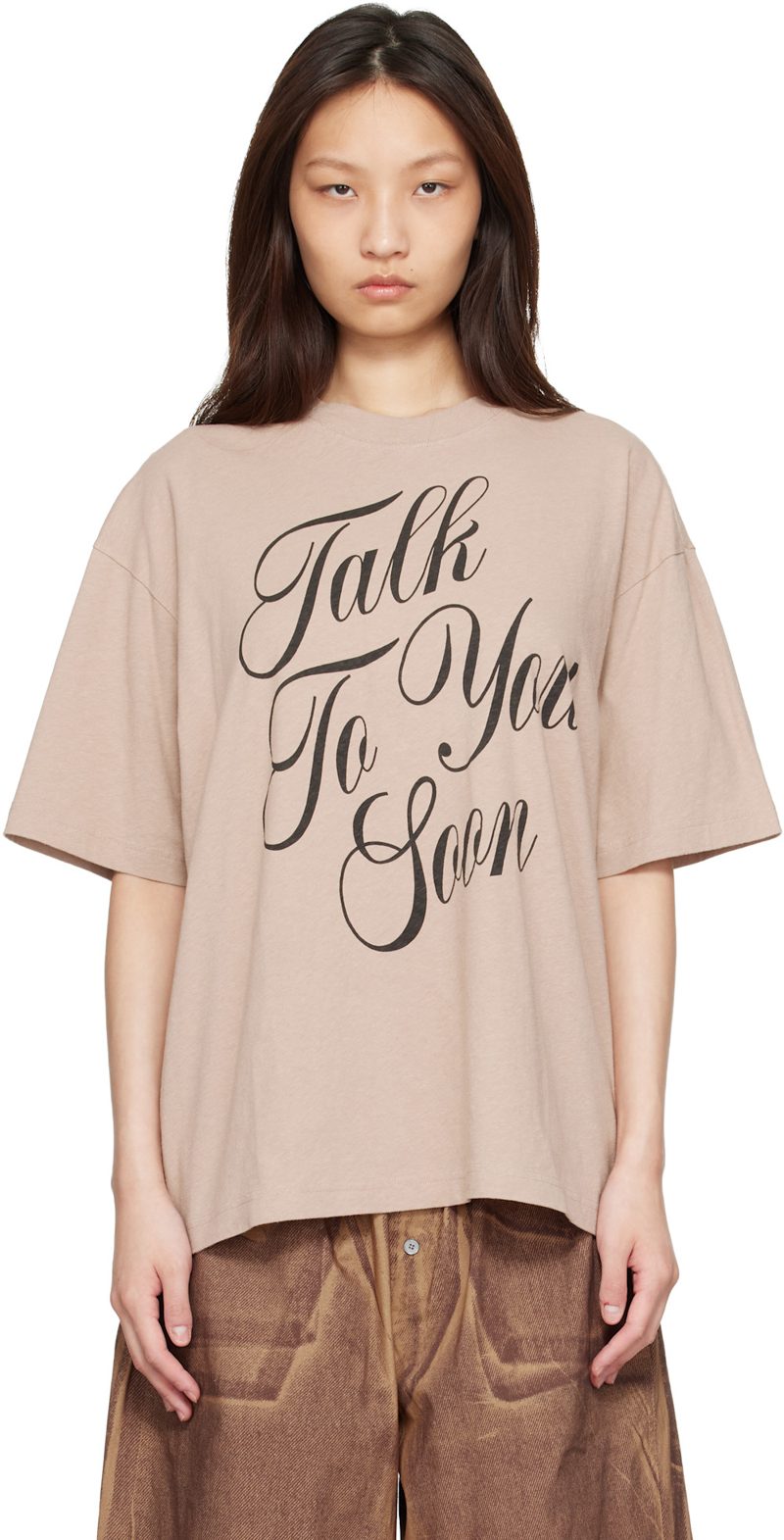 Beige Talk To You Soon T-shirt 262129F110098