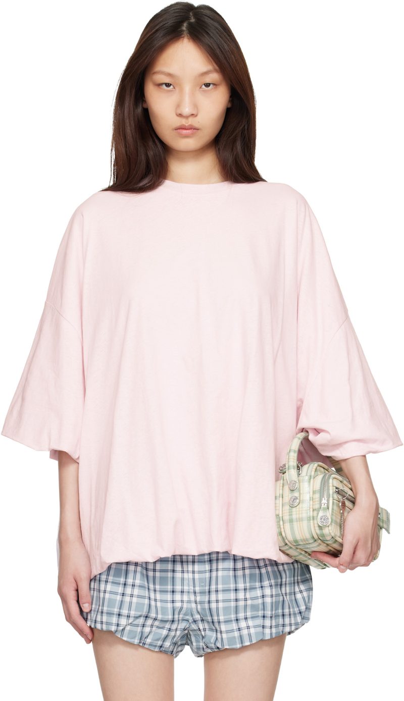 Pink Gathered Logo T-shirt 262129F110014
