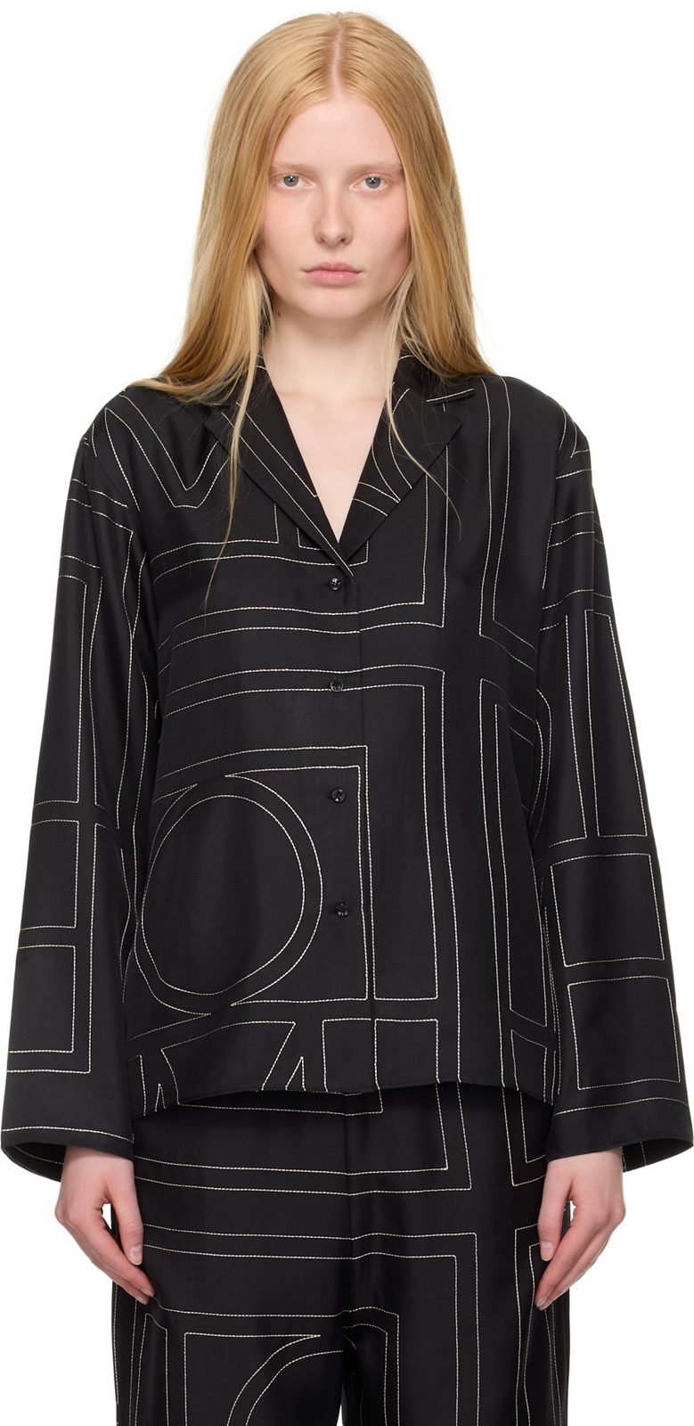 TOTEME Black Monogram Silk Shirt 252771F109004