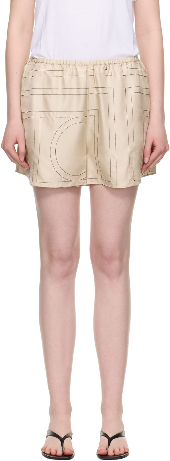 TOTEME [오프화이트] Monogram Silk PJ Shorts 252771F088001