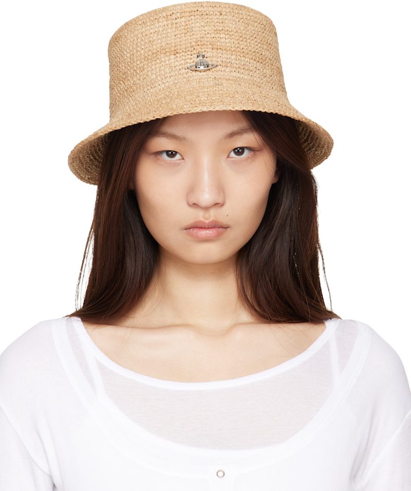 Beige Raffia Bucket Hat 261314F015012