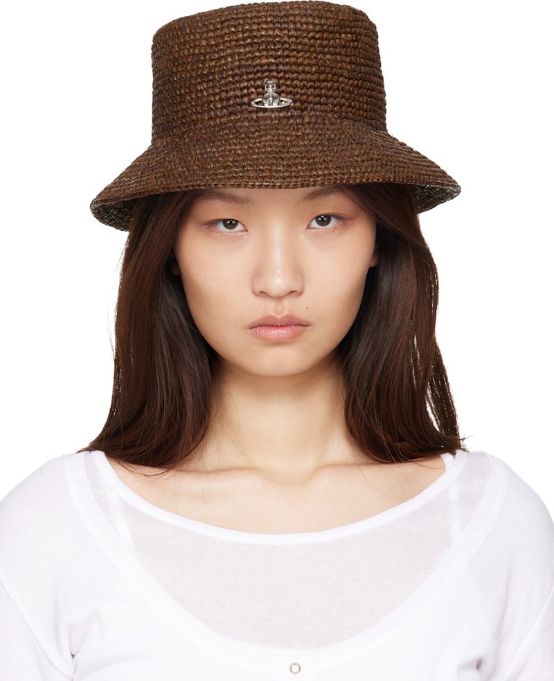 Brown Raffia Bucket Hat 261314F015011