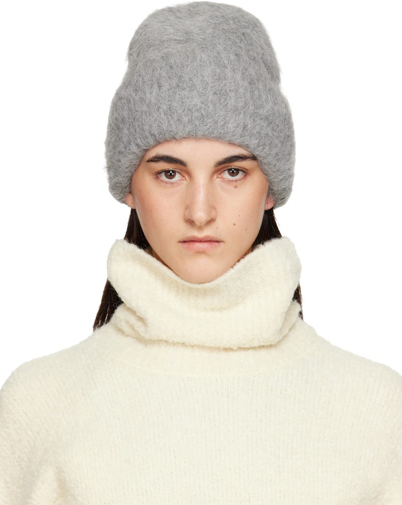 TOTEME Gray Alpaca Knit Beanie 252771F014005