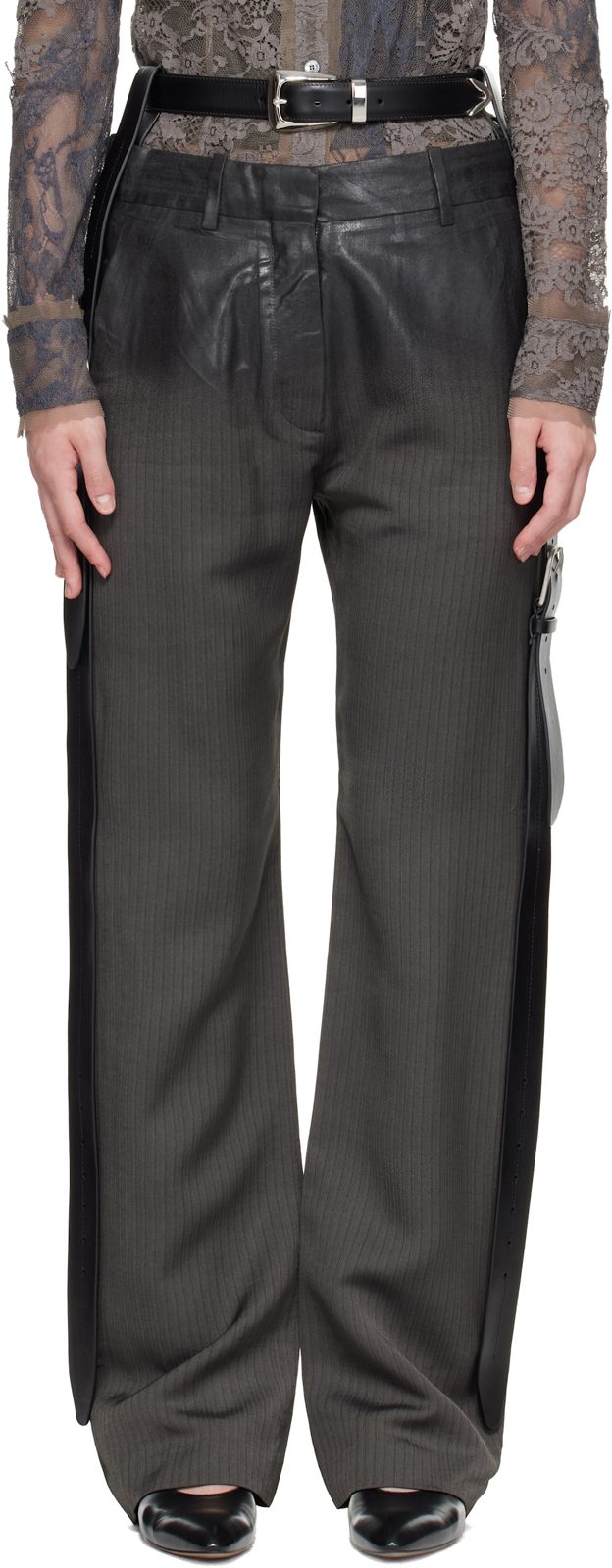 Gray Tailored Degrede Trousers 261129F087008