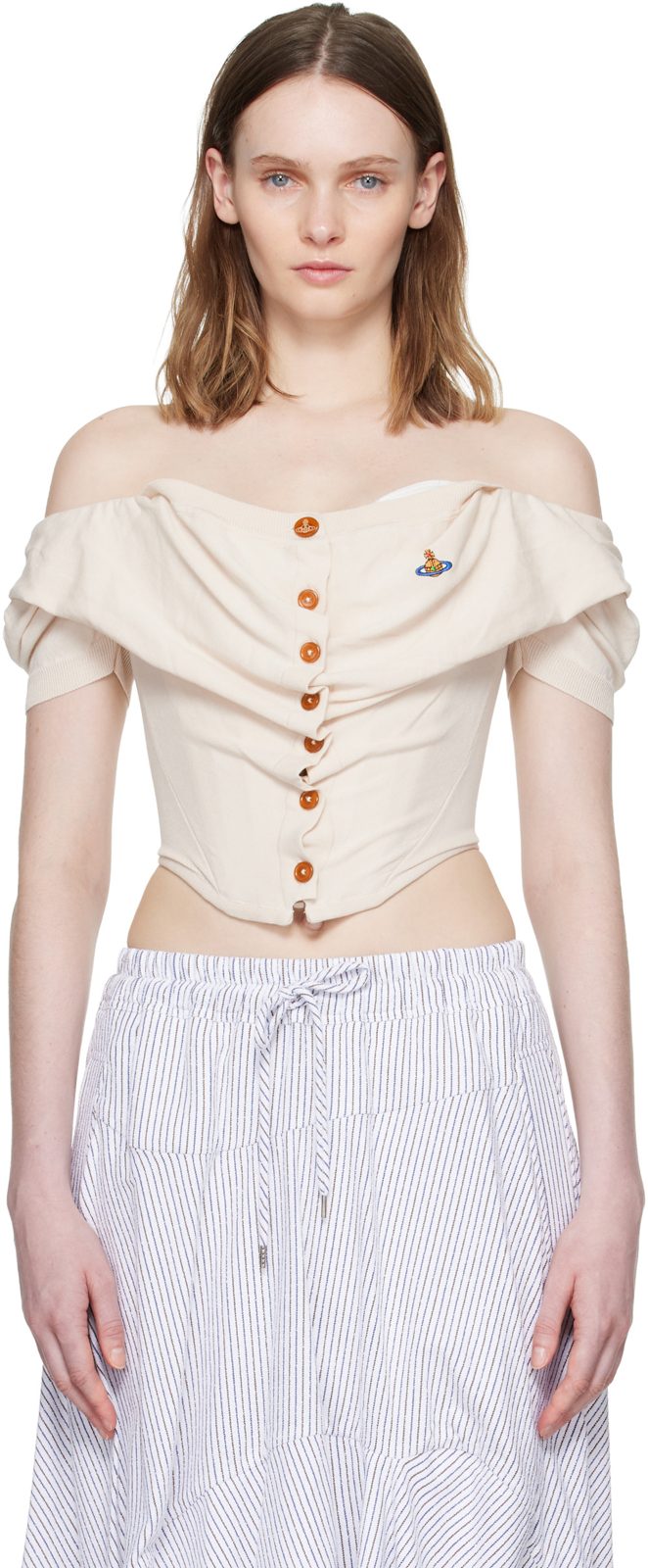 오프화이트 Short Sleeve Bea Corset Cardigan Blouse 261314F107003