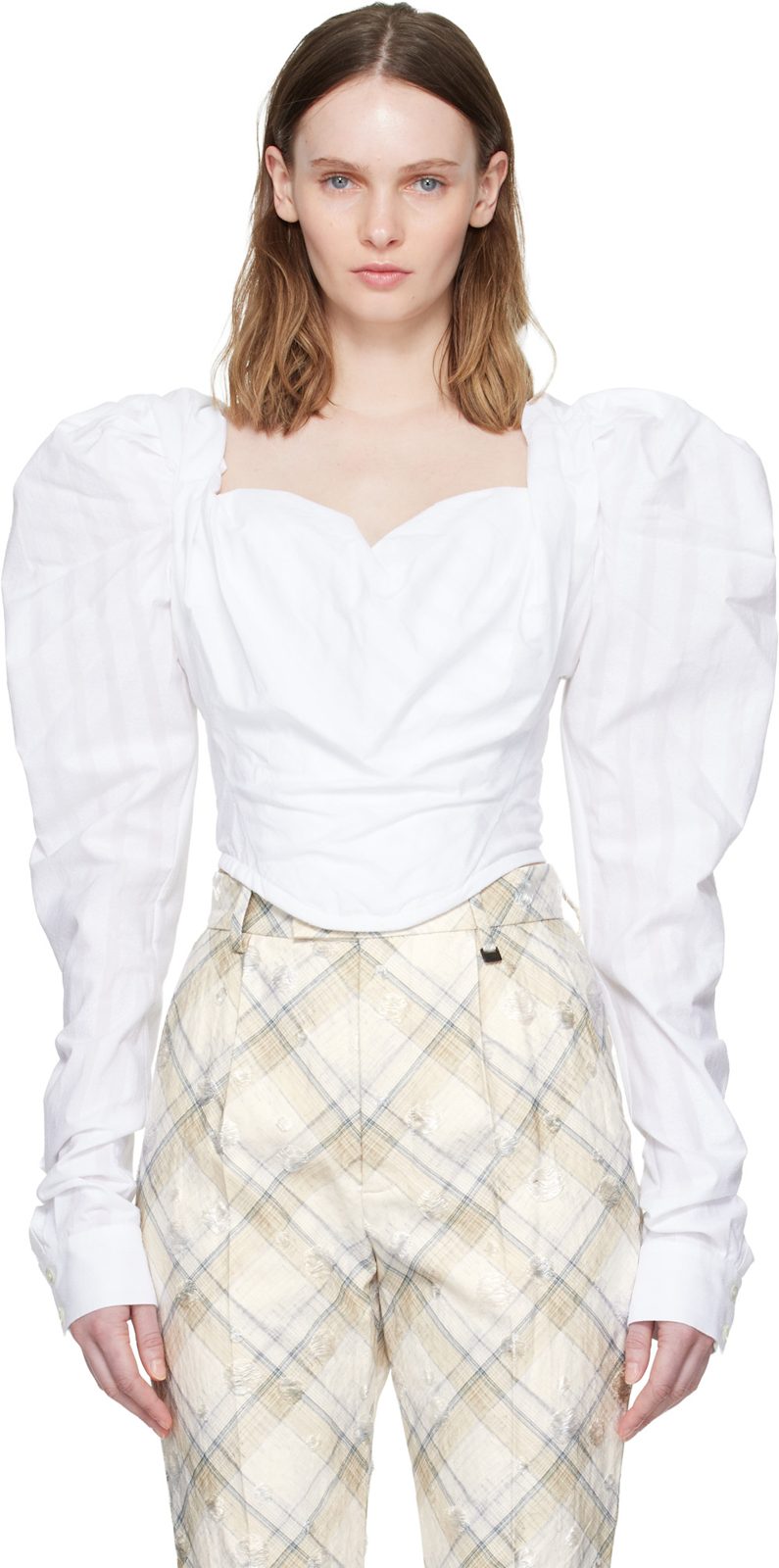 White LS Sunday Corset Blouse 261314F107005