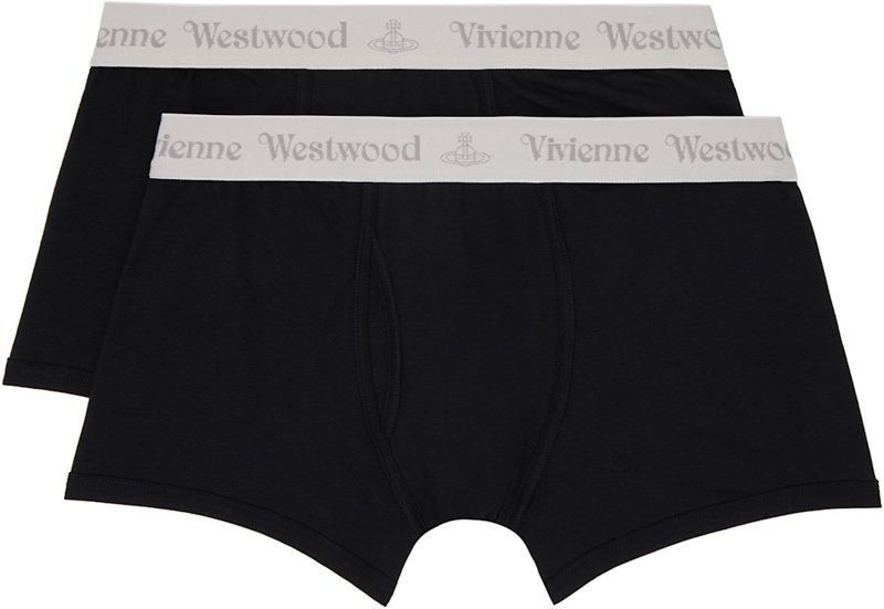 Two-Pack Black Cotton Boxer Briefs 261314M216007