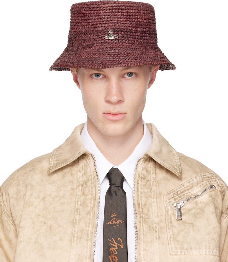 Red Raffia Bucket Hat 261314M140000