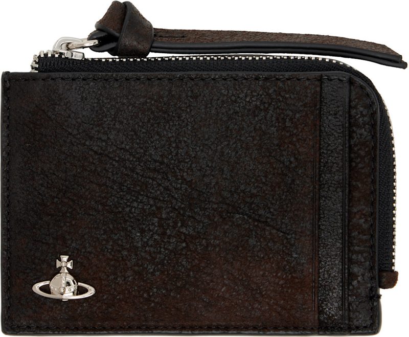 Brown Zip Card Holder 261314M163032