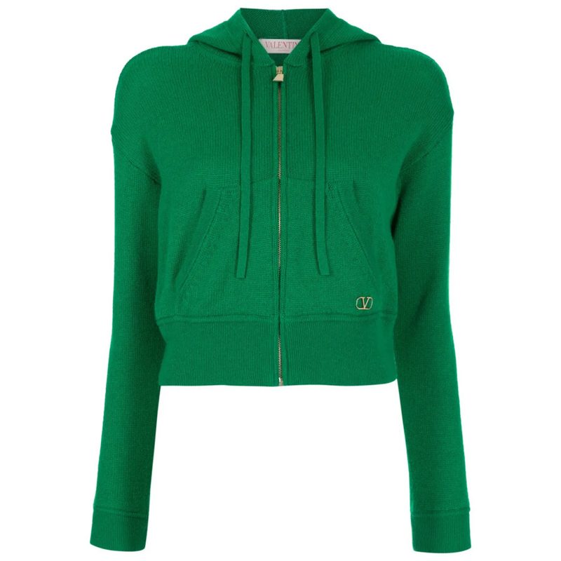 Garavani Garavani Logo-Plaque Cashmere Hoodie_Green