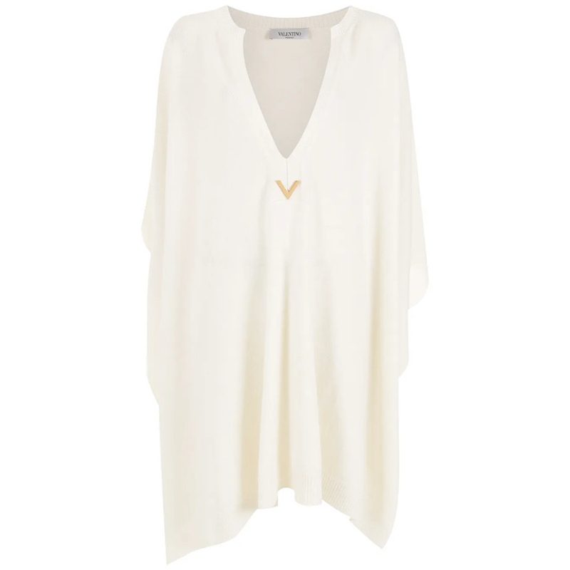 Garavani Logo-Plaque Knitted Poncho_White