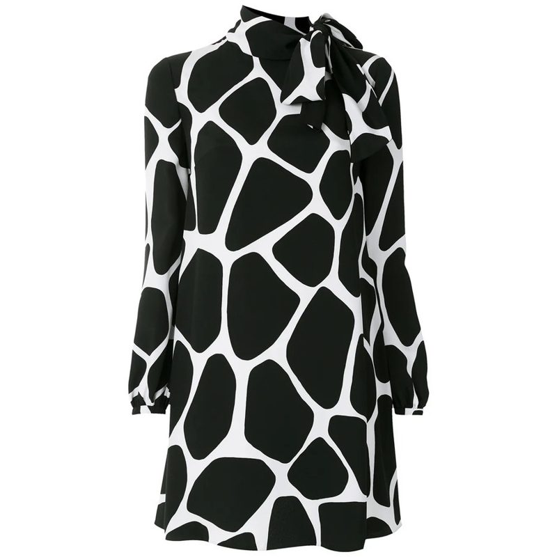 Garavani Garavani Giraffe Print Silk Mini Dress_Black