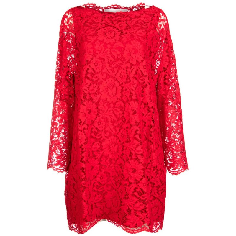Garavani Floral-Lace Mini Dress_Red