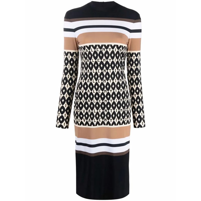 Garavani Garavani Logo-Pattern Striped Dress_Black