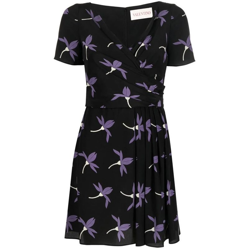 Garavani Garavani Floral-Print Pleated Dress_Black