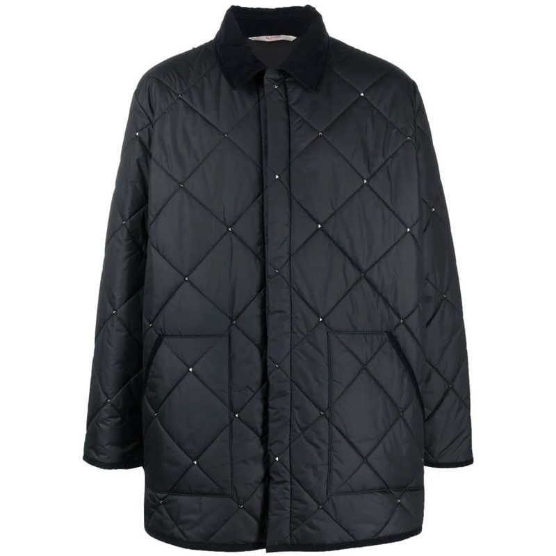 Garavani Garavani Rockstud Diamond-Quilted Short Coat_Blue