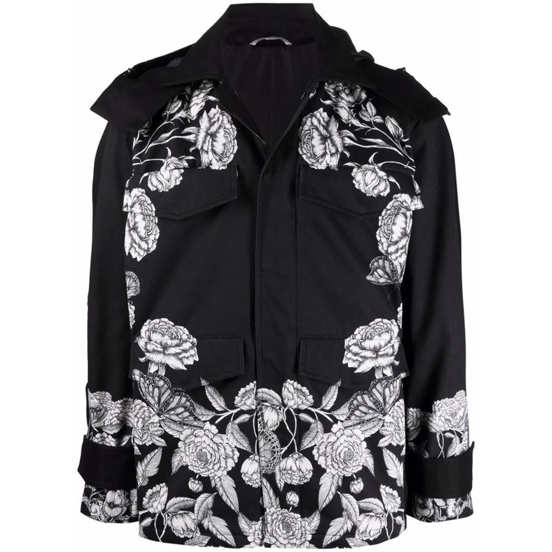 Garavani Garavani Dark Blooming-Print Hooded Jacket_Black