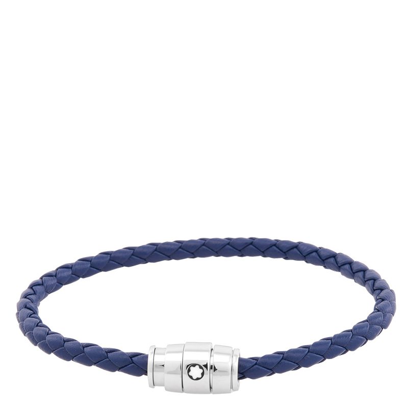 Montblanc Steel & Blue Leather Bracelet_Blue