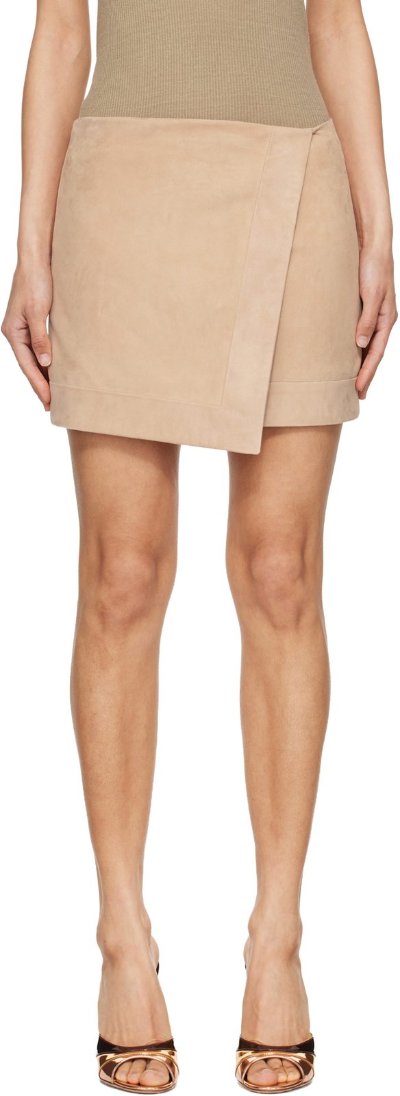 Beige Suede Wrap Miniskirt 261251F090002