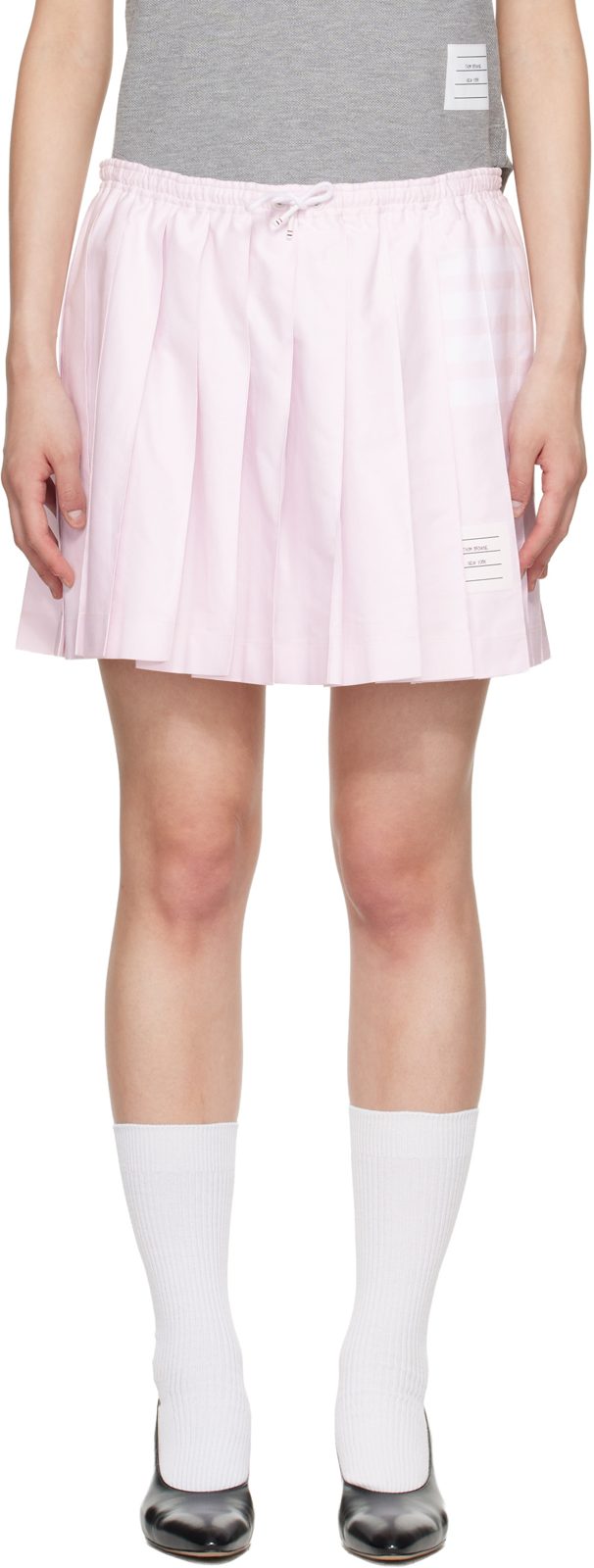 Pink Oxford 4-Bar Drawstring Pleated Miniskirt 262381F090003