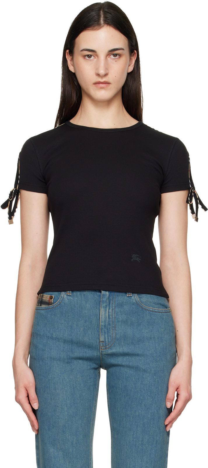 Black Ribbed T-shirt 262376F110000