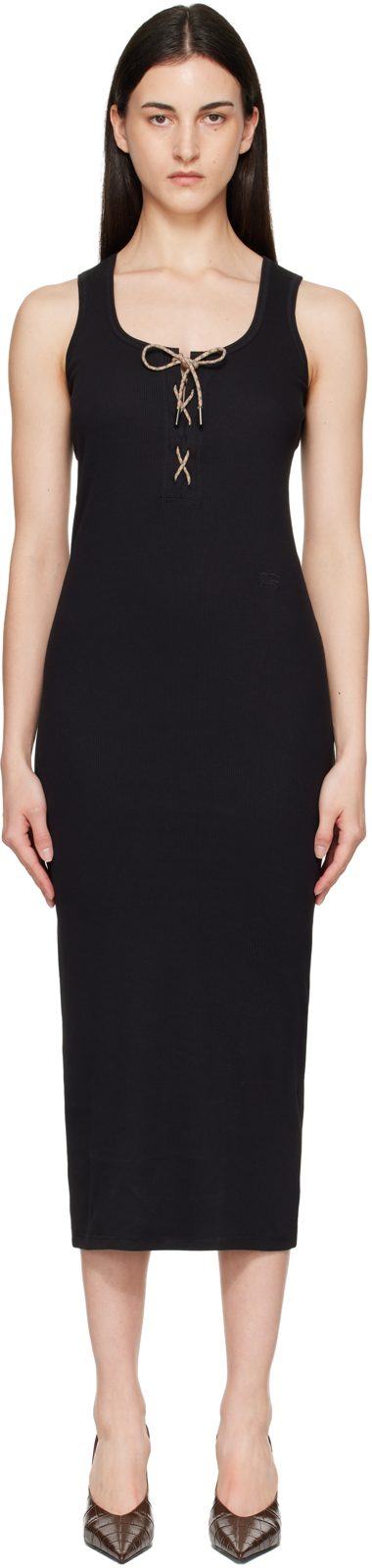 Black Lace-Up Midi Dress 262376F054000