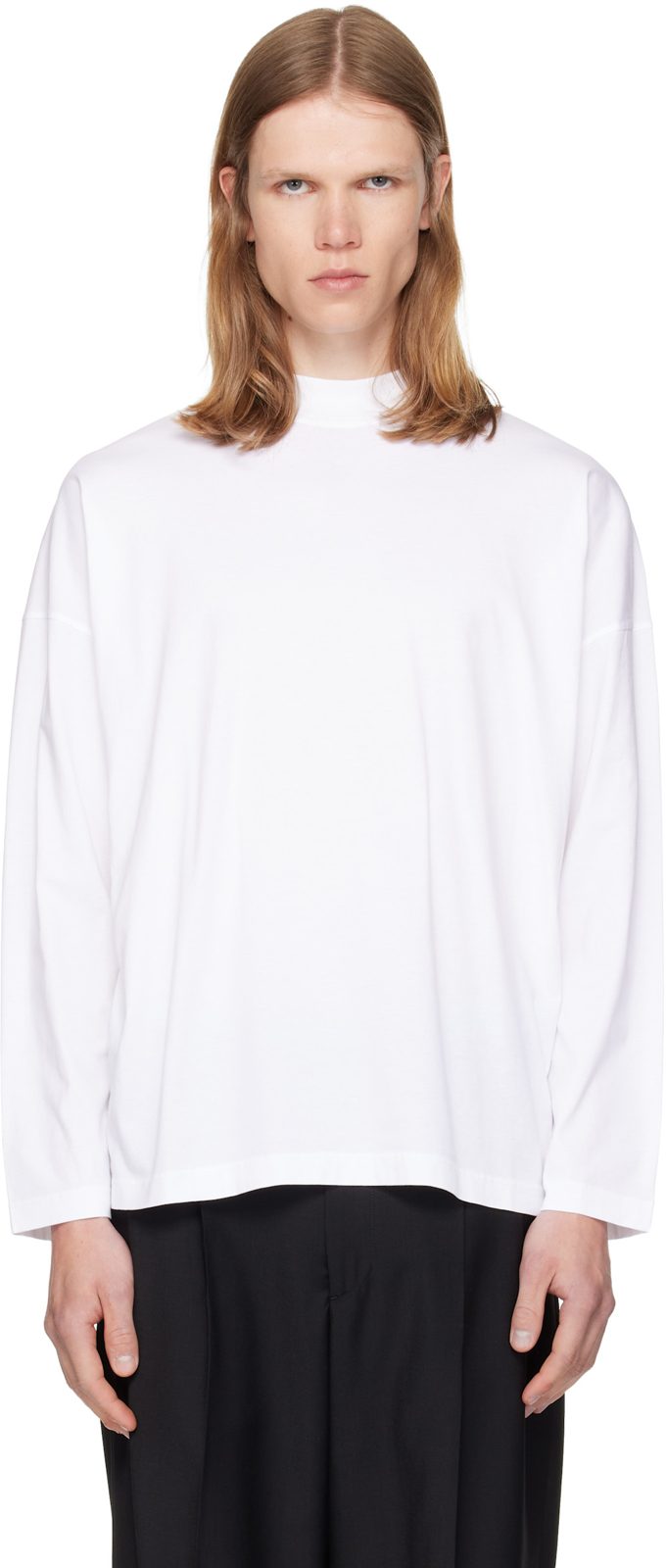 White Cotton Mock-Neck T-shirt 262249M213015