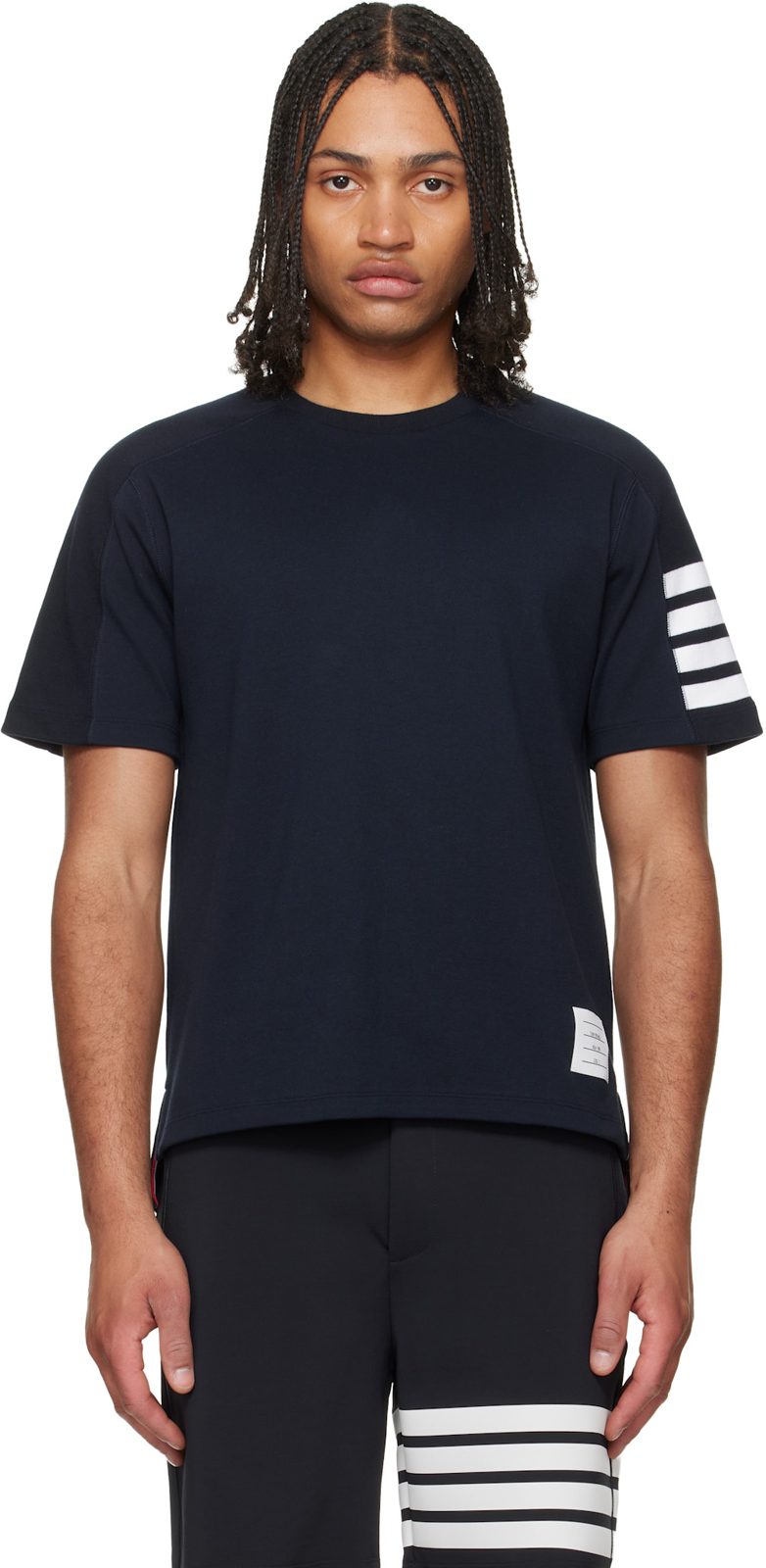 Navy Milano Cotton 4-Bar T-shirt 262381M213012