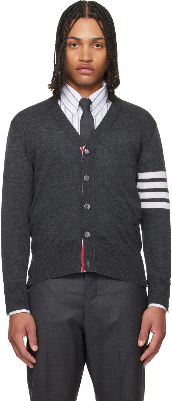 Gray Merino Wool 4-Bar Classic Cardigan 262381M200005