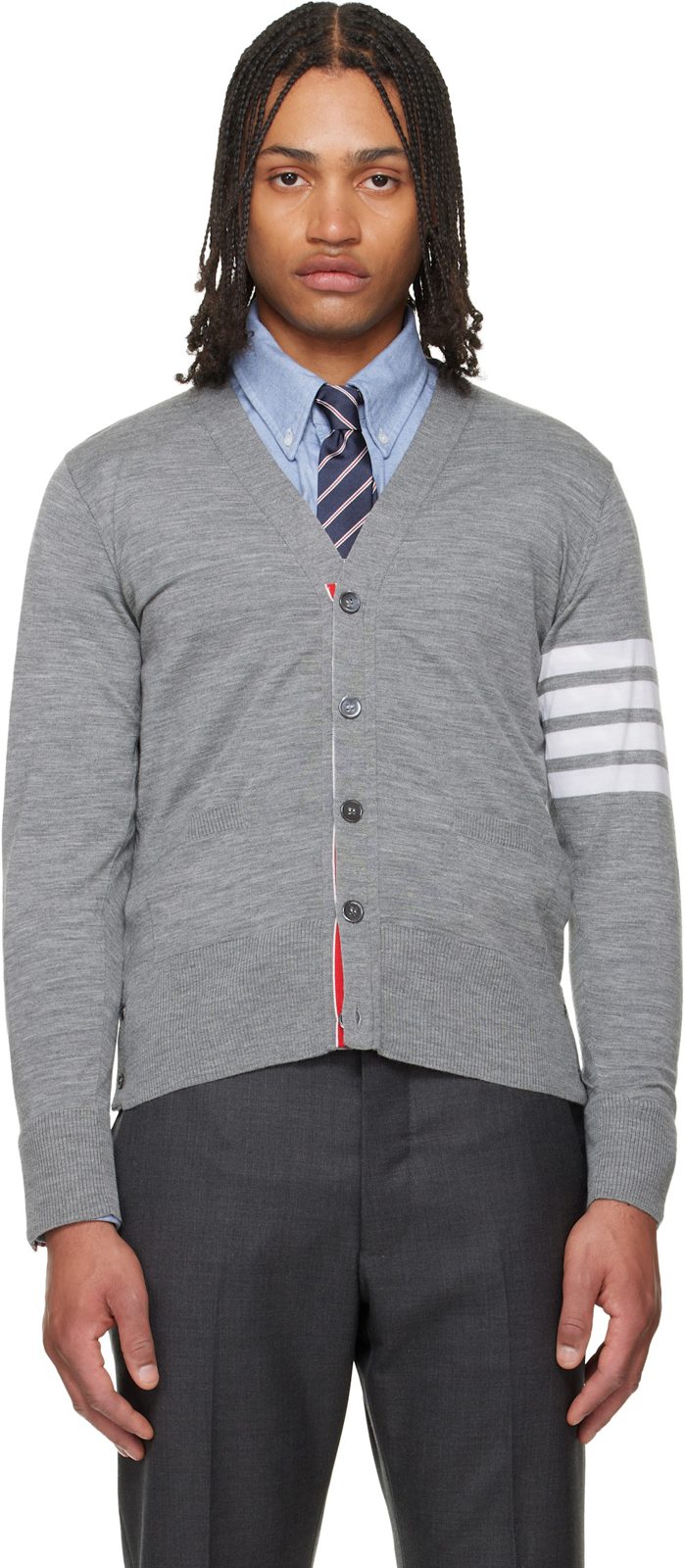Gray Merino Wool 4-Bar Classic Cardigan 262381M200004